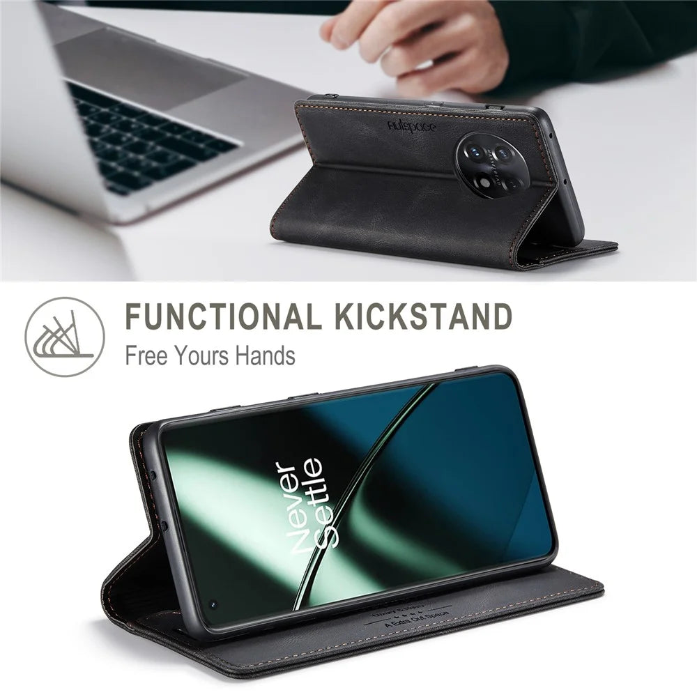 AUTSPACE For OnePlus 11 5G Wallet Case  A01 Leather Stand Cover with RFID Blocking Card Holder - Black - 7