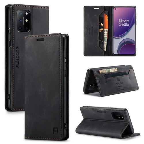 AUTSPACE For OnePlus 8T Wallet Case  A01 Leather Stand Cover with RFID Blocking Card Holder - Black - 1