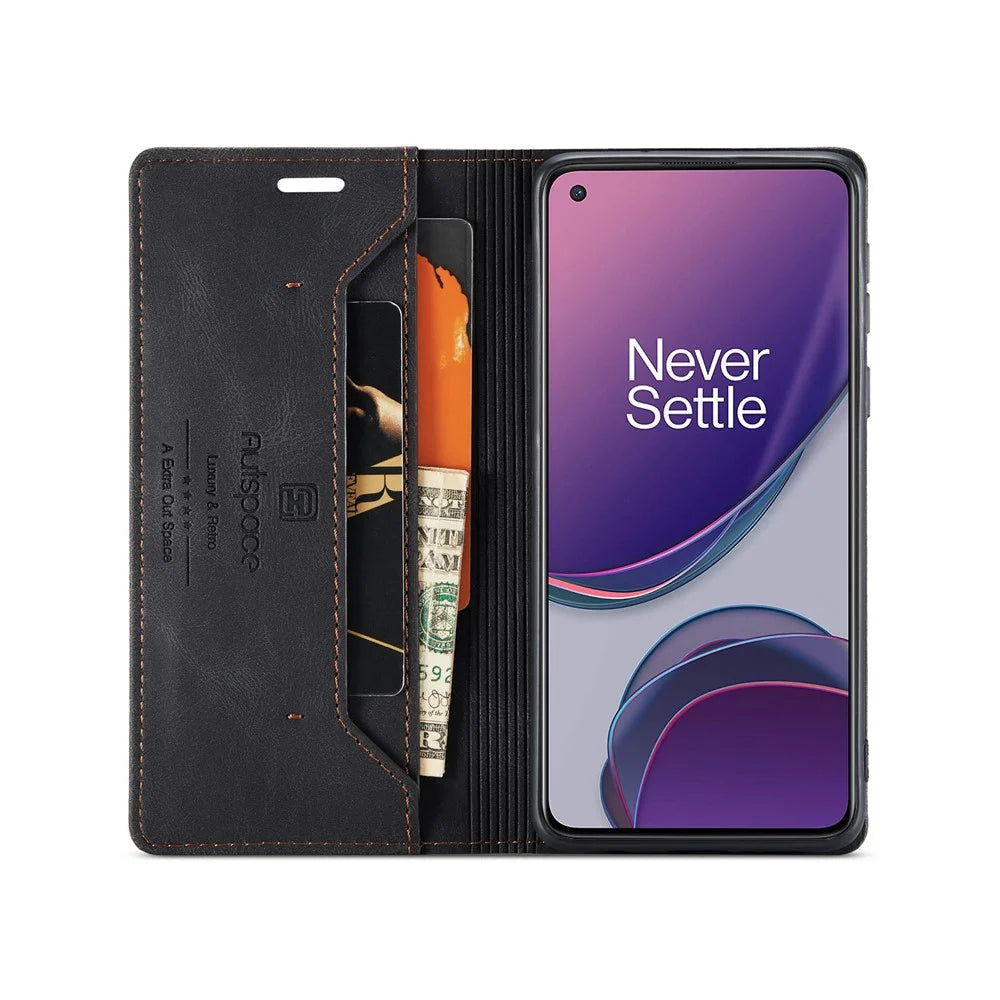 AUTSPACE For OnePlus 8T Wallet Case  A01 Leather Stand Cover with RFID Blocking Card Holder - Black - 3