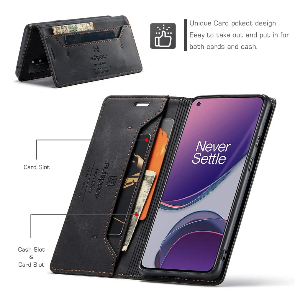 AUTSPACE For OnePlus 8T Wallet Case  A01 Leather Stand Cover with RFID Blocking Card Holder - Black - 7