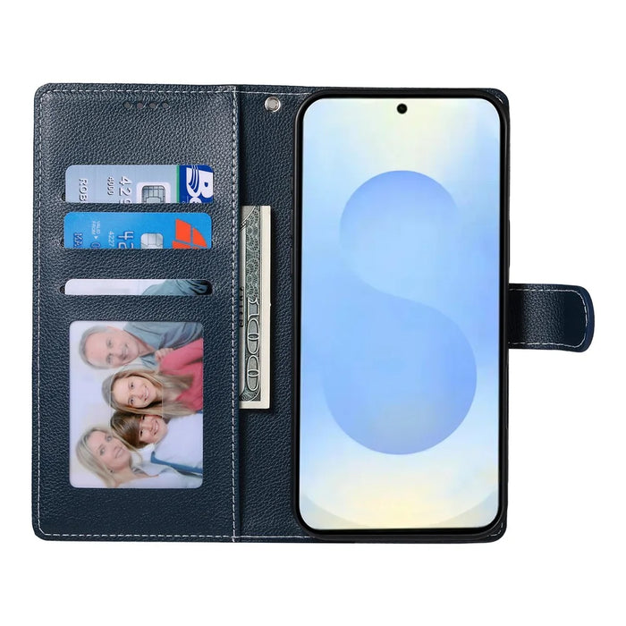DF-012 For Samsung Galaxy S25 Ultra Case Litchi Texture Leather Wallet Stand Phone Cover - Dark Blue - 2