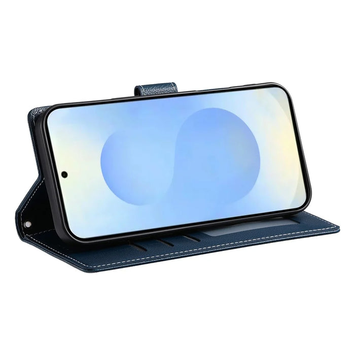 DF-012 For Samsung Galaxy S25 Ultra Case Litchi Texture Leather Wallet Stand Phone Cover - Dark Blue - 4
