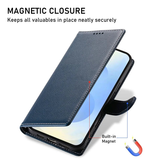 DF-012 For Samsung Galaxy S25 Ultra Case Litchi Texture Leather Wallet Stand Phone Cover - Dark Blue - 6