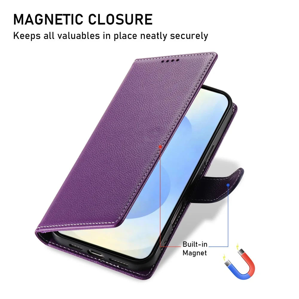 For Samsung Galaxy S25+  Case Litchi Texture Leather Wallet Phone Cover Magnetic Snap - Purple - 6