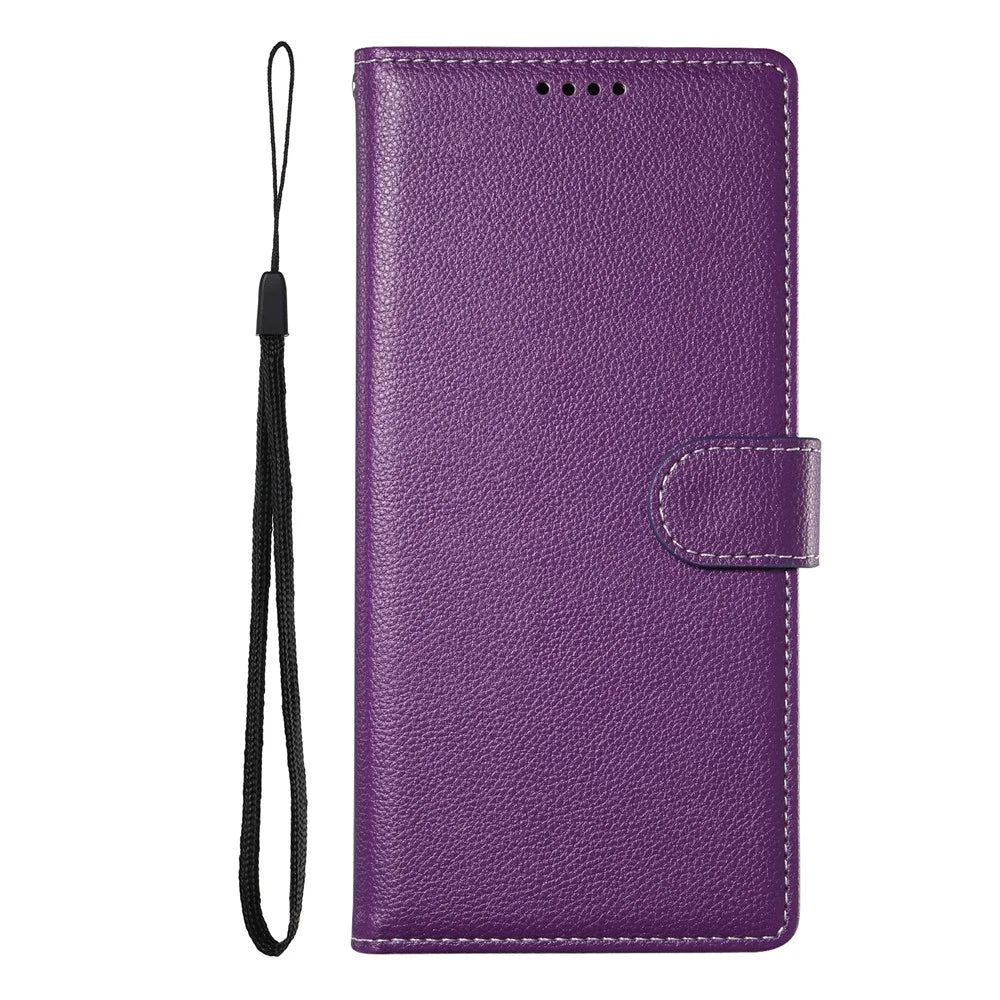 For Samsung Galaxy S25+  Case Litchi Texture Leather Wallet Phone Cover Magnetic Snap - Purple - 7