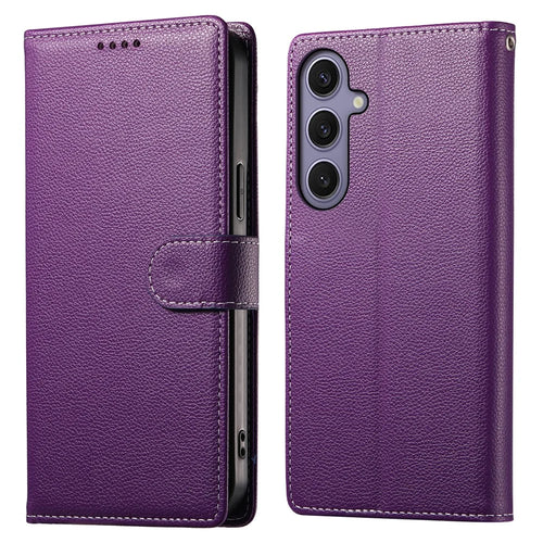 DF-012 For Samsung Galaxy S24 Case Litchi Texture Leather Wallet Stand Phone Cover - Purple - 1