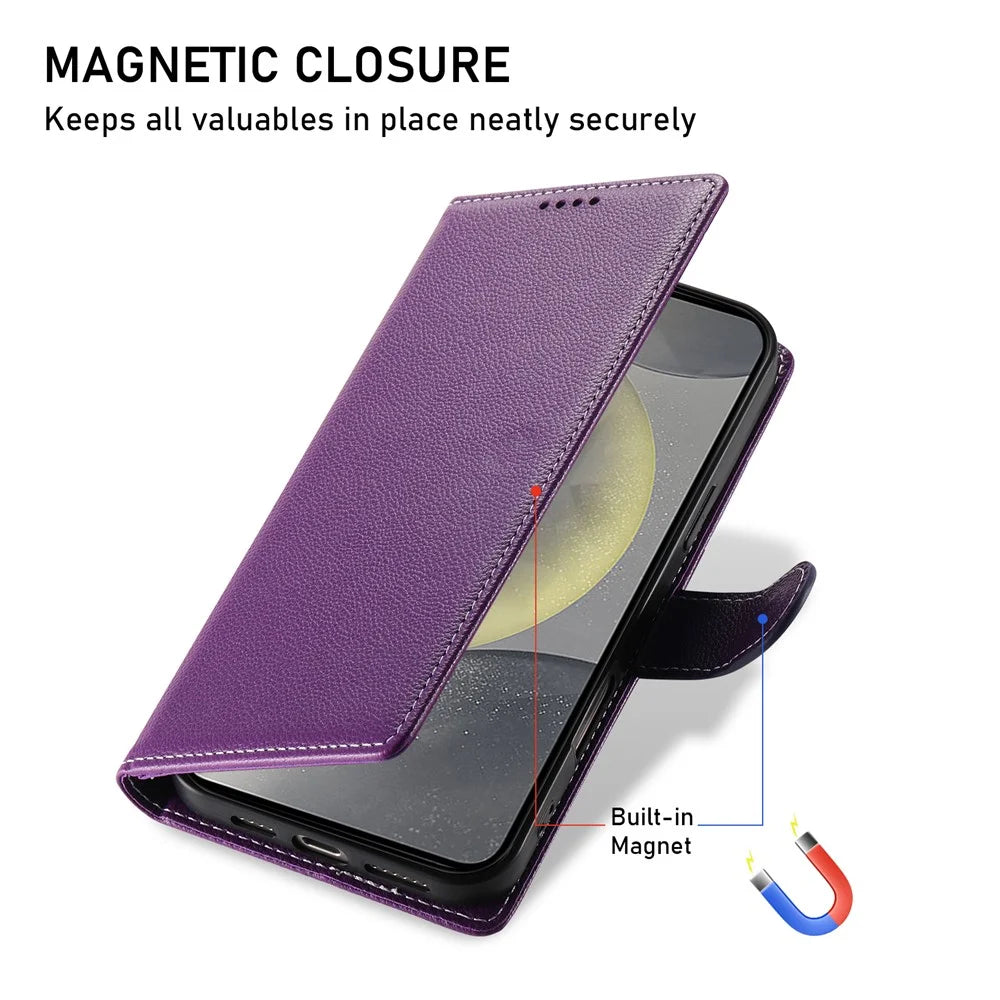 DF-012 For Samsung Galaxy S24 Case Litchi Texture Leather Wallet Stand Phone Cover - Purple - 6