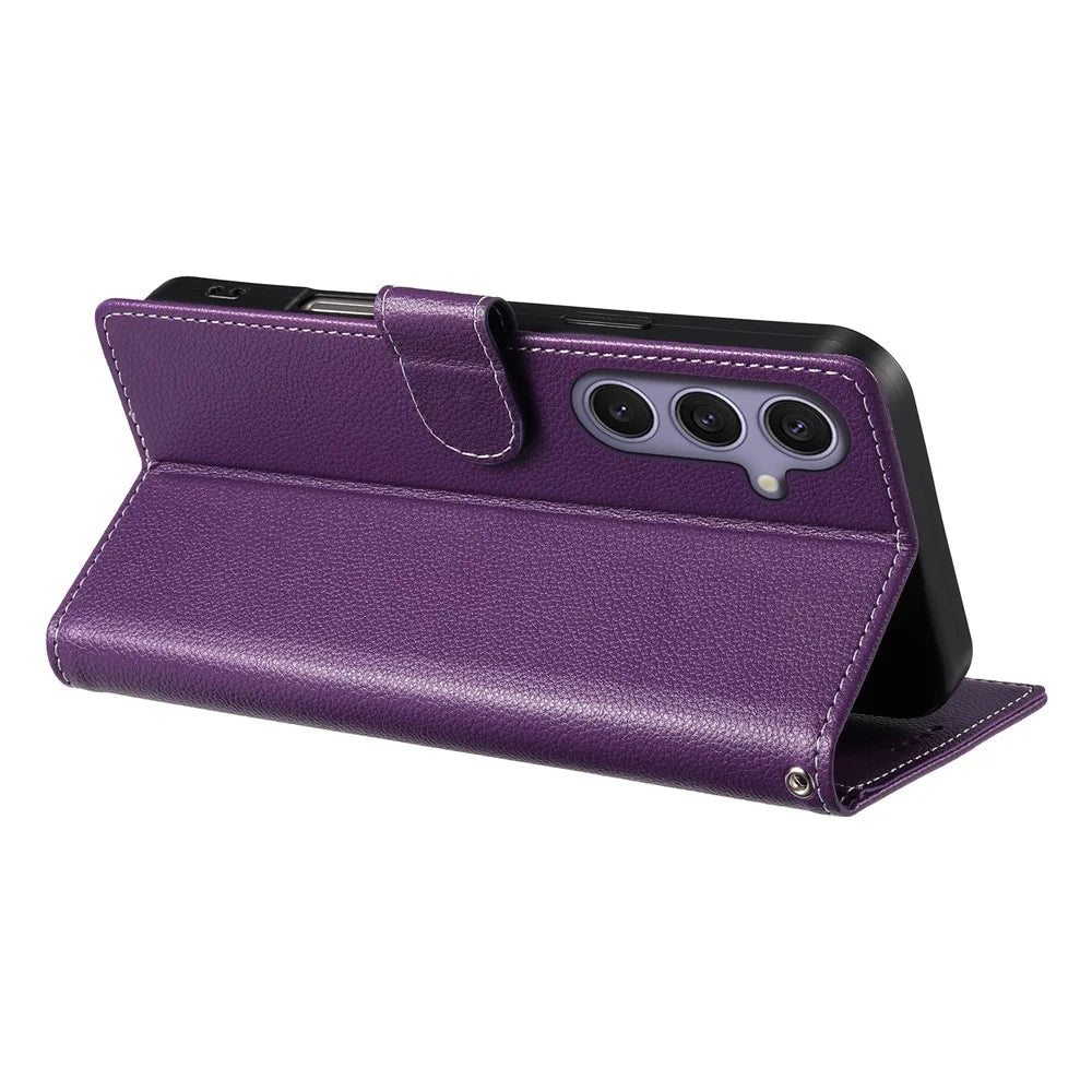 DF-012 For Samsung Galaxy S24+ Case Litchi Texture Leather Wallet Stand Phone Cover - Purple - 3