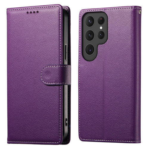 DF-012 For Samsung Galaxy S24 Ultra Case Litchi Texture Leather Wallet Stand Phone Cover - Purple - 1