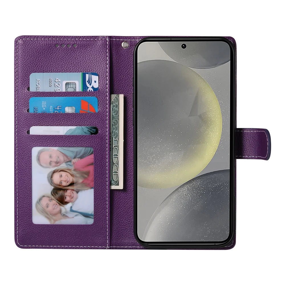 DF-012 For Samsung Galaxy S24 Ultra Case Litchi Texture Leather Wallet Stand Phone Cover - Purple - 2