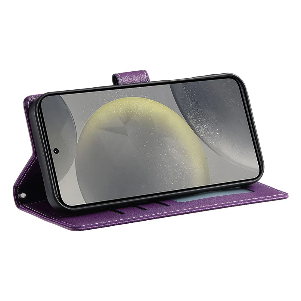 DF-012 For Samsung Galaxy S24 Ultra Case Litchi Texture Leather Wallet Stand Phone Cover - Purple - 4