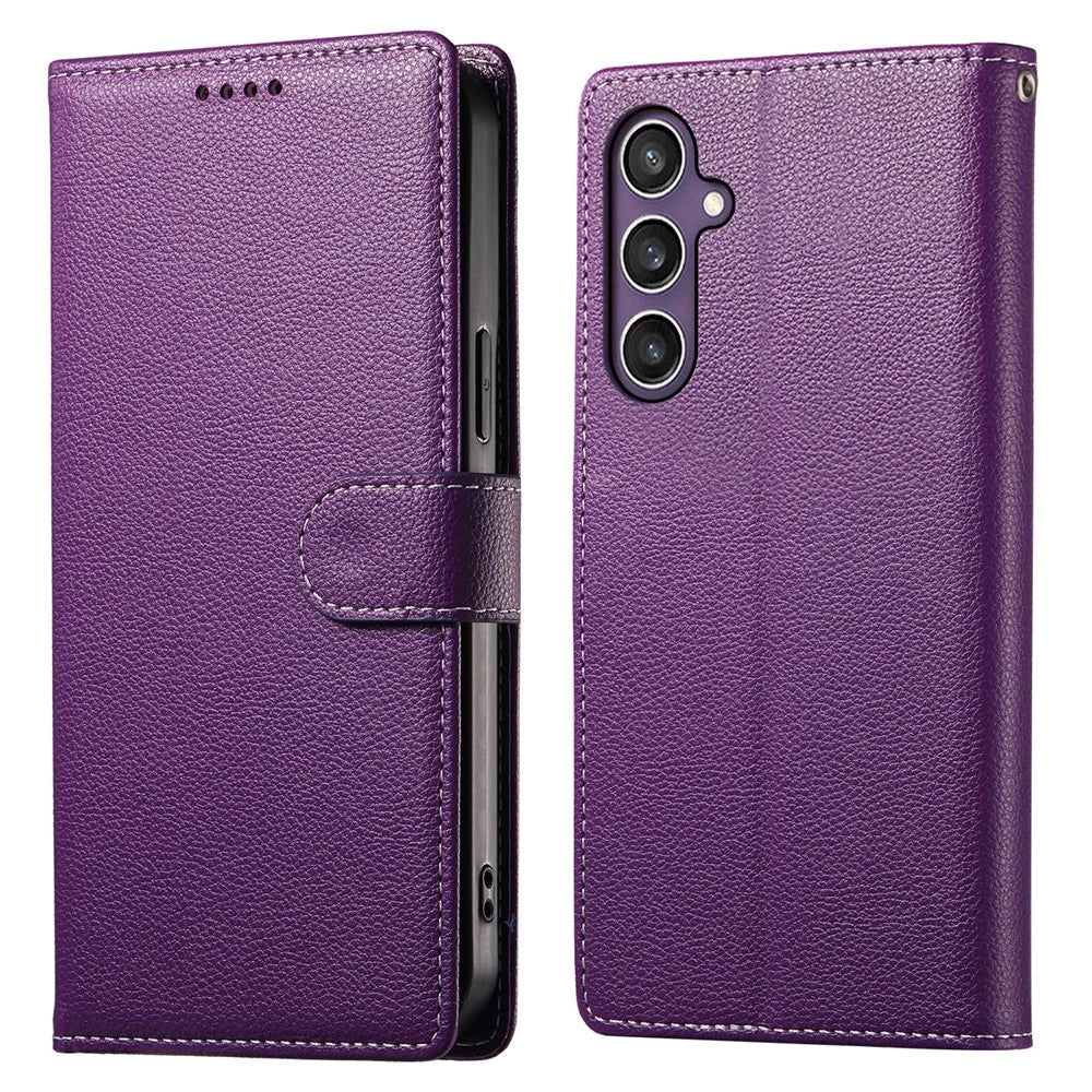 DF-012 For Samsung Galaxy S23 FE Case Litchi Texture Leather Wallet Stand Phone Cover - Purple - 1