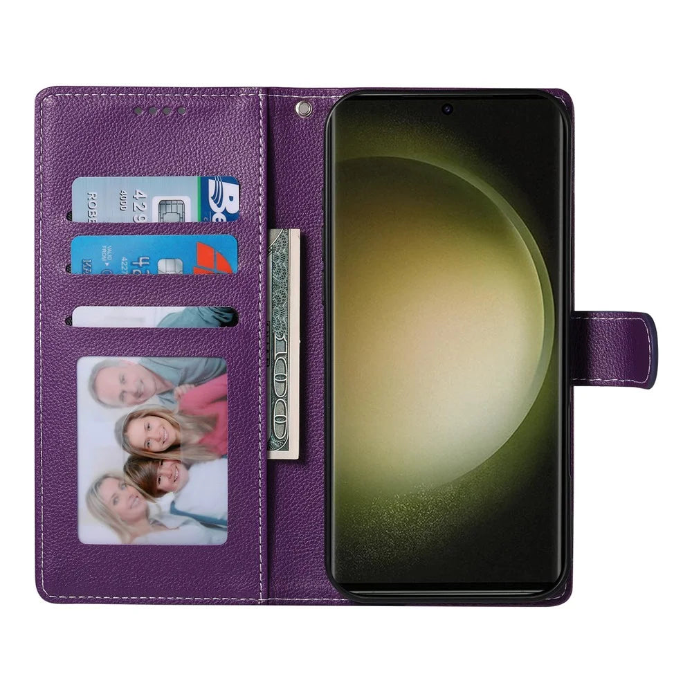DF-012 For Samsung Galaxy S23 FE Case Litchi Texture Leather Wallet Stand Phone Cover - Purple - 2