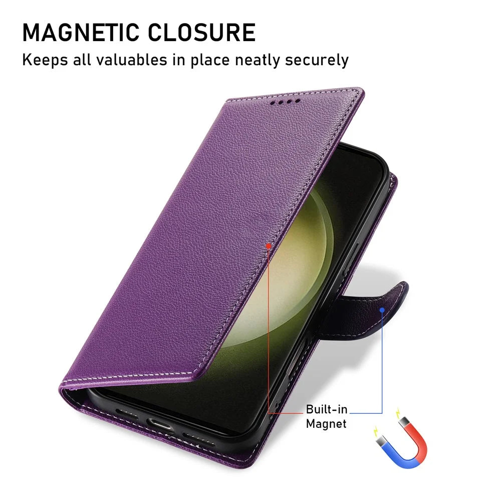 DF-012 For Samsung Galaxy S23 FE Case Litchi Texture Leather Wallet Stand Phone Cover - Purple - 6