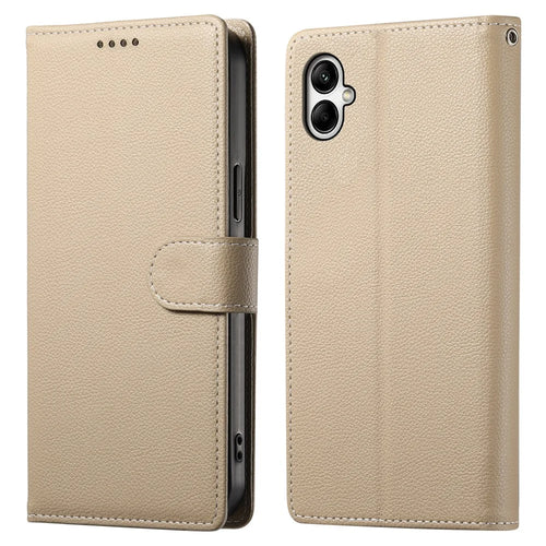 DF-012 For Samsung Galaxy A05 4G Case Litchi Texture Leather Wallet Stand Phone Cover - Apricot - 1