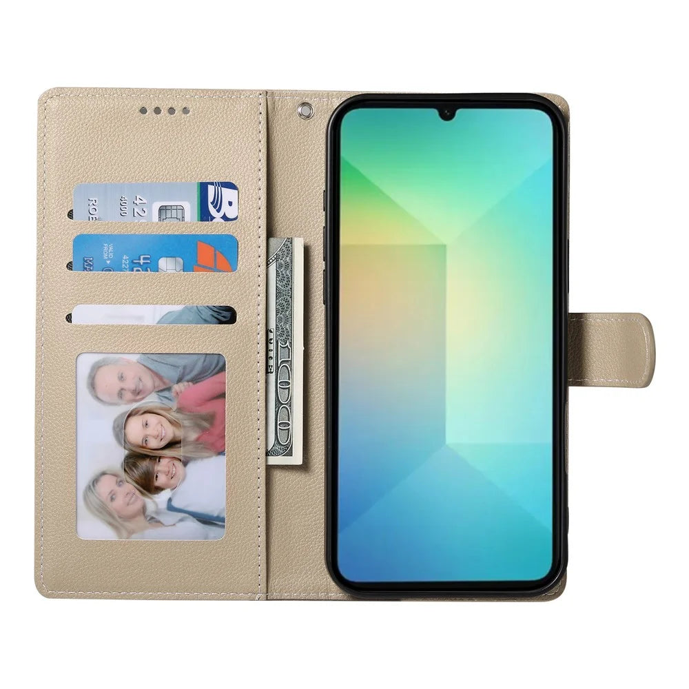 DF-012 For Samsung Galaxy A05 4G Case Litchi Texture Leather Wallet Stand Phone Cover - Apricot - 2