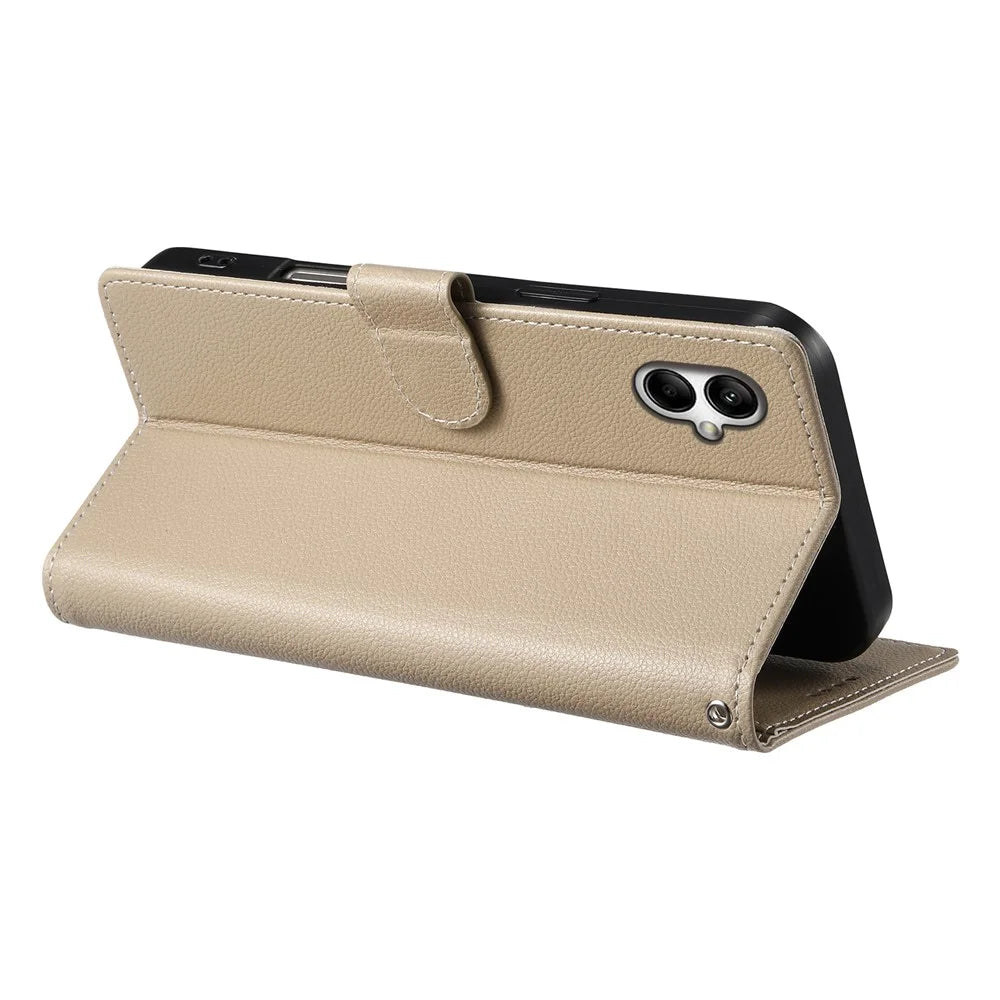 DF-012 For Samsung Galaxy A05 4G Case Litchi Texture Leather Wallet Stand Phone Cover - Apricot - 3