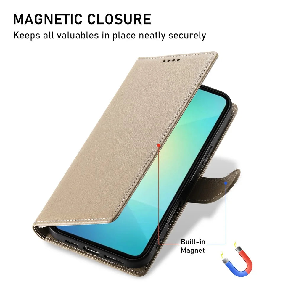 DF-012 For Samsung Galaxy A05 4G Case Litchi Texture Leather Wallet Stand Phone Cover - Apricot - 6
