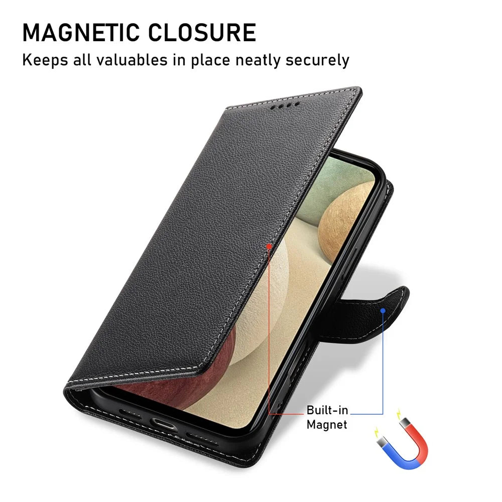 DF-012 For Samsung Galaxy A05s 4G Case Litchi Texture Leather Magnetic Clasp Wallet Stand Phone Cover with Wrist Strap - Black - 6
