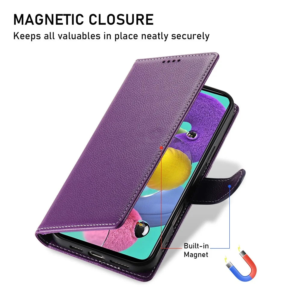DF-012 For Samsung Galaxy A24 4G (162.1 x 77.6 x 8.3mm) Case Litchi Texture Leather Magnetic Clasp Wallet Stand Phone Cover - Purple - 6