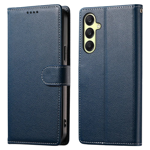 DF-012 For Samsung Galaxy A16 5G / A16 4G Case Litchi Texture Leather Magnetic Clasp Wallet Stand Phone Cover - Dark Blue - 1