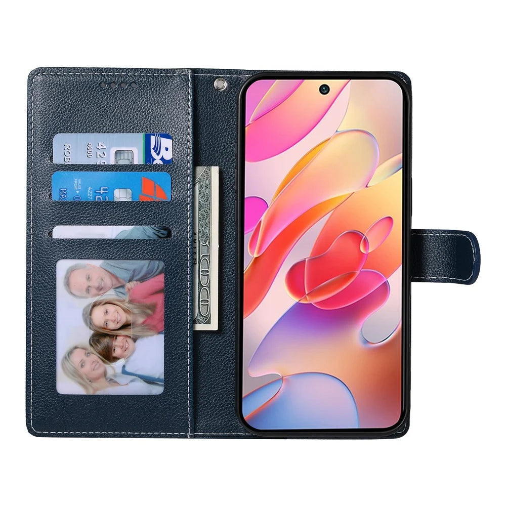 DF-012 For Samsung Galaxy A16 5G / A16 4G Case Litchi Texture Leather Magnetic Clasp Wallet Stand Phone Cover - Dark Blue - 2