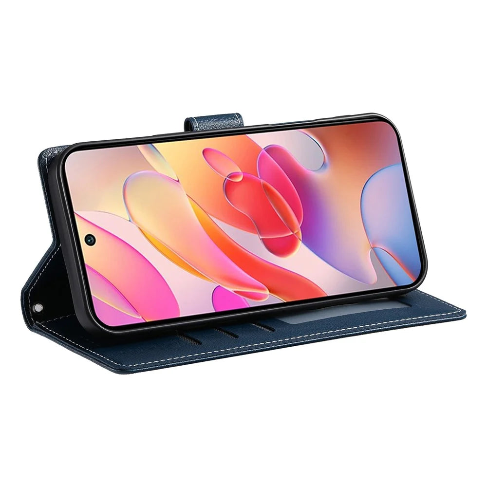DF-012 For Samsung Galaxy A16 5G / A16 4G Case Litchi Texture Leather Magnetic Clasp Wallet Stand Phone Cover - Dark Blue - 4