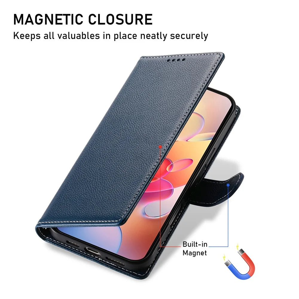 DF-012 For Samsung Galaxy A16 5G / A16 4G Case Litchi Texture Leather Magnetic Clasp Wallet Stand Phone Cover - Dark Blue - 6