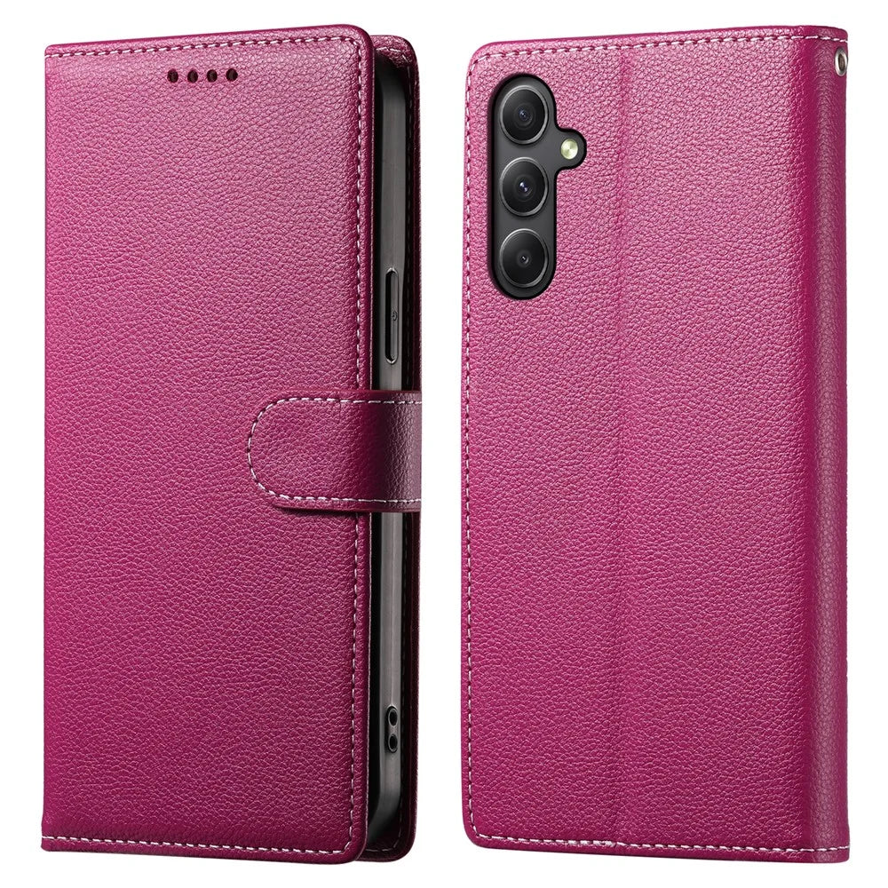 DF-012 For Samsung Galaxy A34 5G Case Litchi Texture Leather Magnetic Clasp Wallet Stand Phone Cover - Rose - 1