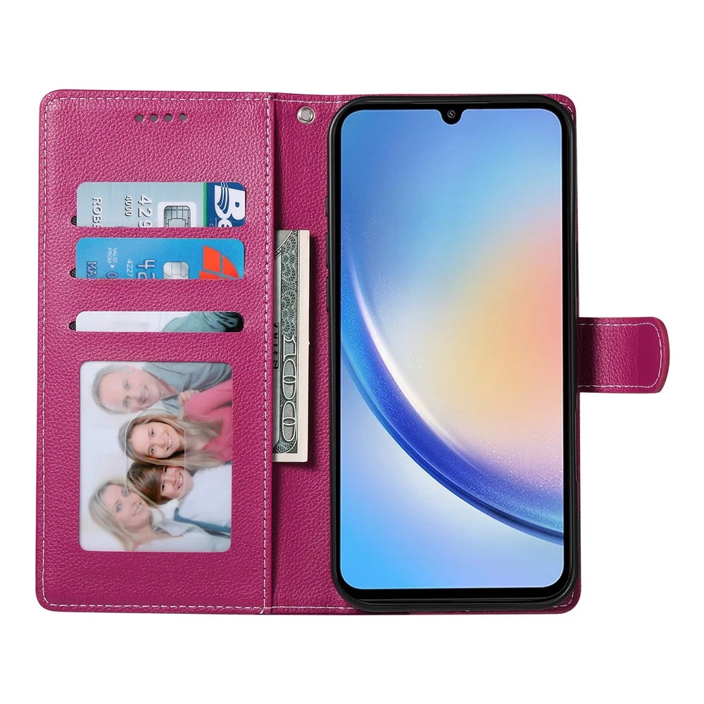 DF-012 For Samsung Galaxy A34 5G Case Litchi Texture Leather Magnetic Clasp Wallet Stand Phone Cover - Rose - 2