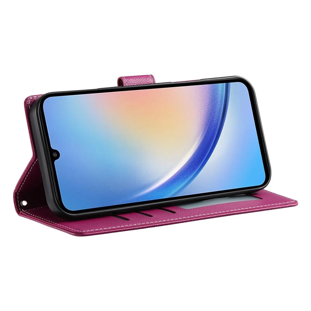 DF-012 For Samsung Galaxy A34 5G Case Litchi Texture Leather Magnetic Clasp Wallet Stand Phone Cover - Rose - 4