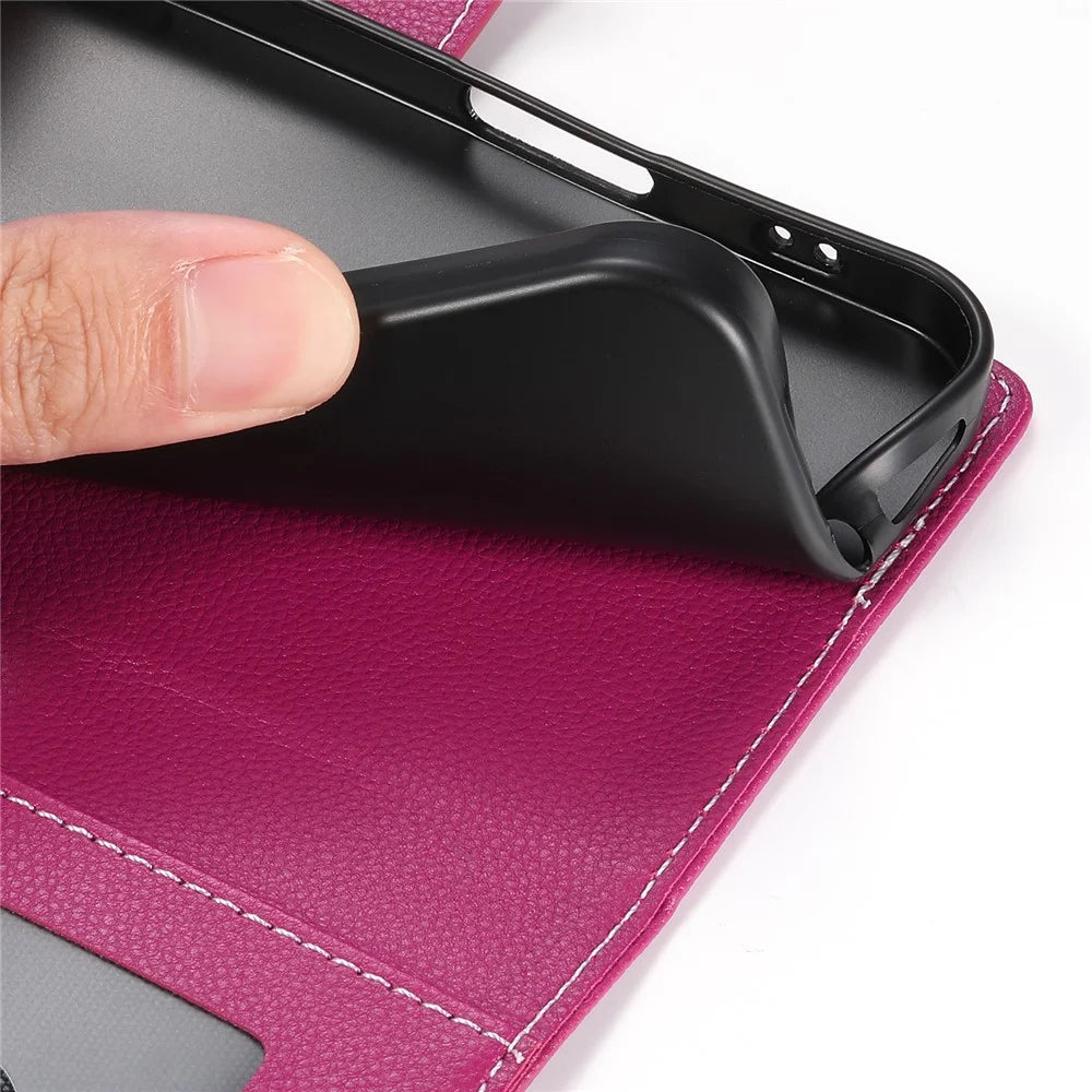 DF-012 For Samsung Galaxy A34 5G Case Litchi Texture Leather Magnetic Clasp Wallet Stand Phone Cover - Rose - 5