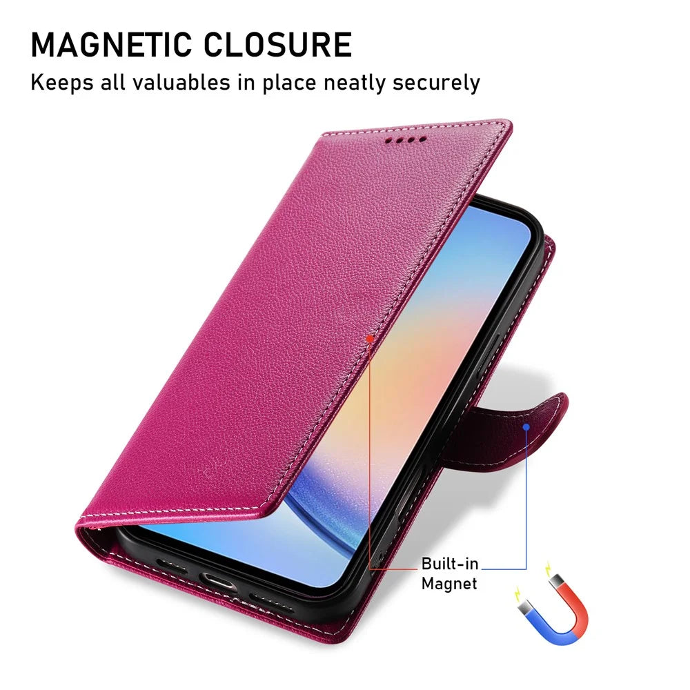 DF-012 For Samsung Galaxy A34 5G Case Litchi Texture Leather Magnetic Clasp Wallet Stand Phone Cover - Rose - 6