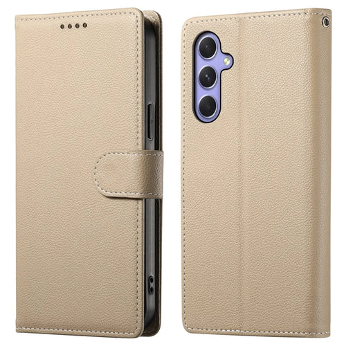 DF-012 For Samsung Galaxy A54 5G Case Litchi Texture Leather Magnetic Clasp Wallet Stand Phone Cover - Apricot - 1