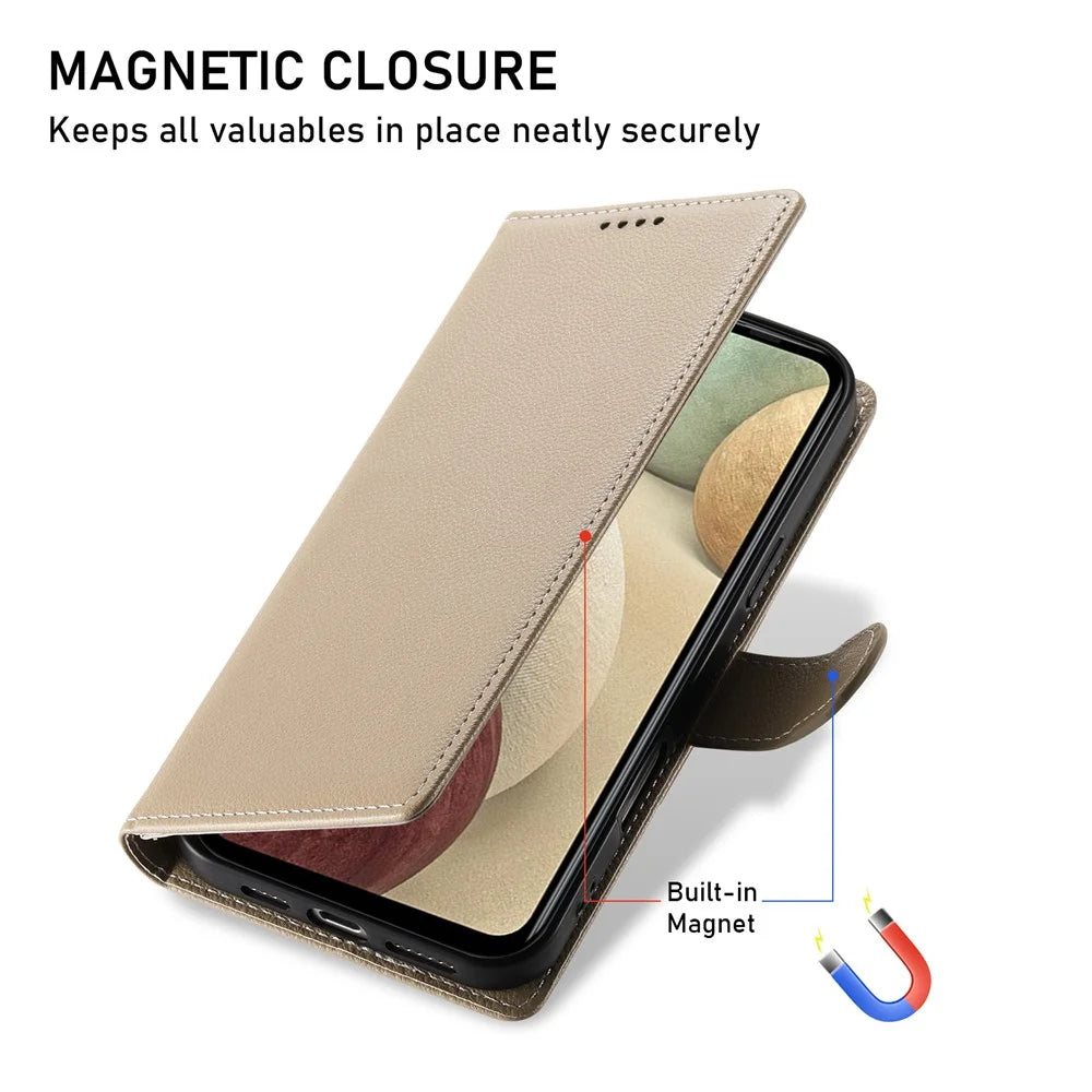 DF-012 For Samsung Galaxy A54 5G Case Litchi Texture Leather Magnetic Clasp Wallet Stand Phone Cover - Apricot - 6
