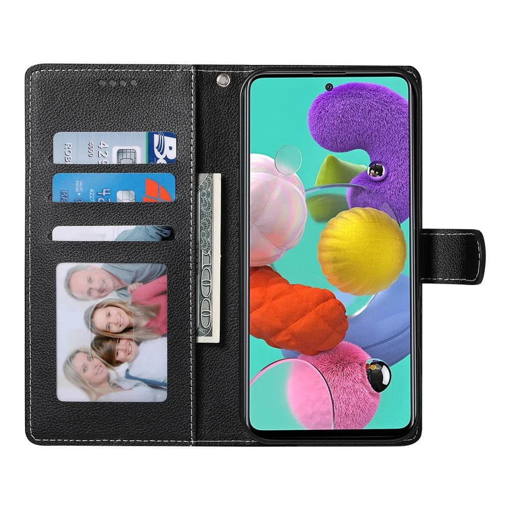 DF-012 For Samsung Galaxy A35 5G Case Litchi Texture Leather Magnetic Clasp Wallet Stand Phone Cover - Black - 2