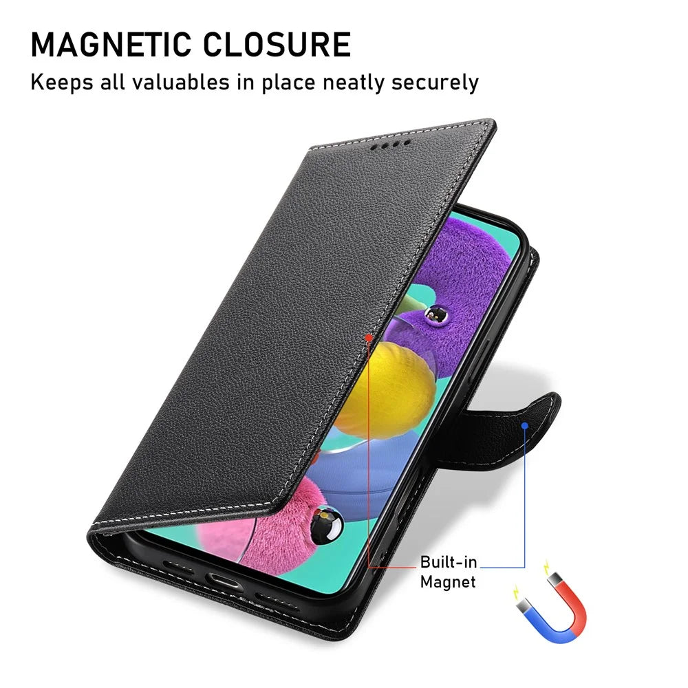 DF-012 For Samsung Galaxy A35 5G Case Litchi Texture Leather Magnetic Clasp Wallet Stand Phone Cover - Black - 6