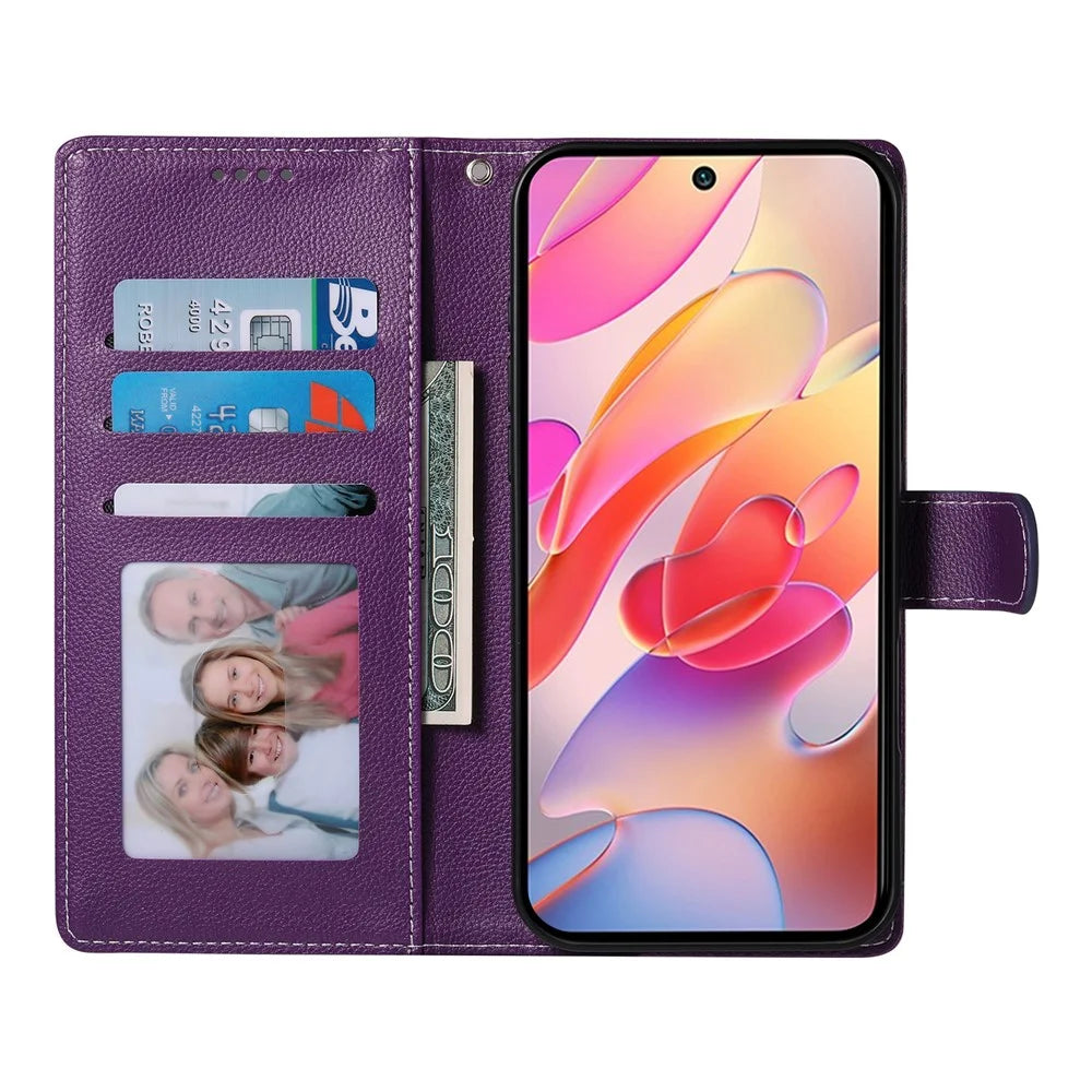 DF-012 For Samsung Galaxy A36 5G Case Litchi Texture Leather Magnetic Clasp Wallet Stand Phone Cover - Purple - 2