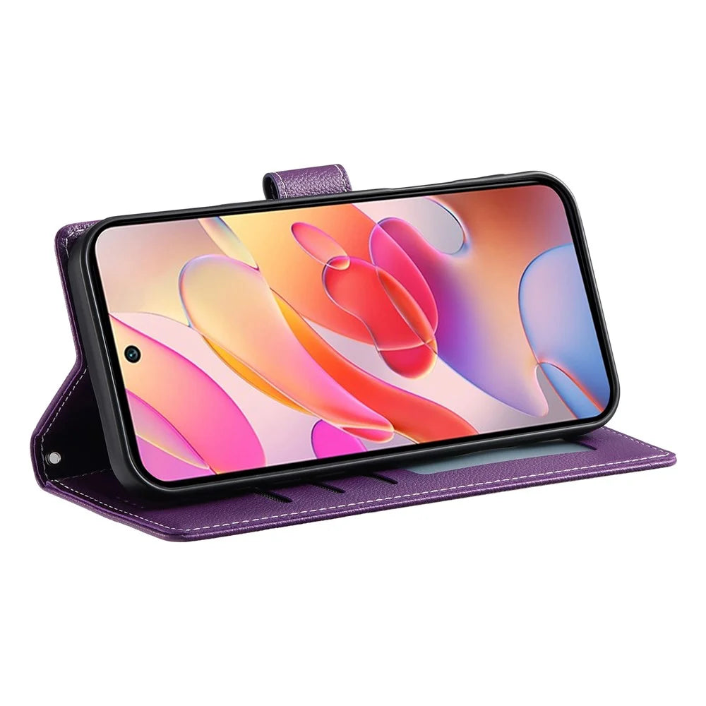 DF-012 For Samsung Galaxy A36 5G Case Litchi Texture Leather Magnetic Clasp Wallet Stand Phone Cover - Purple - 4