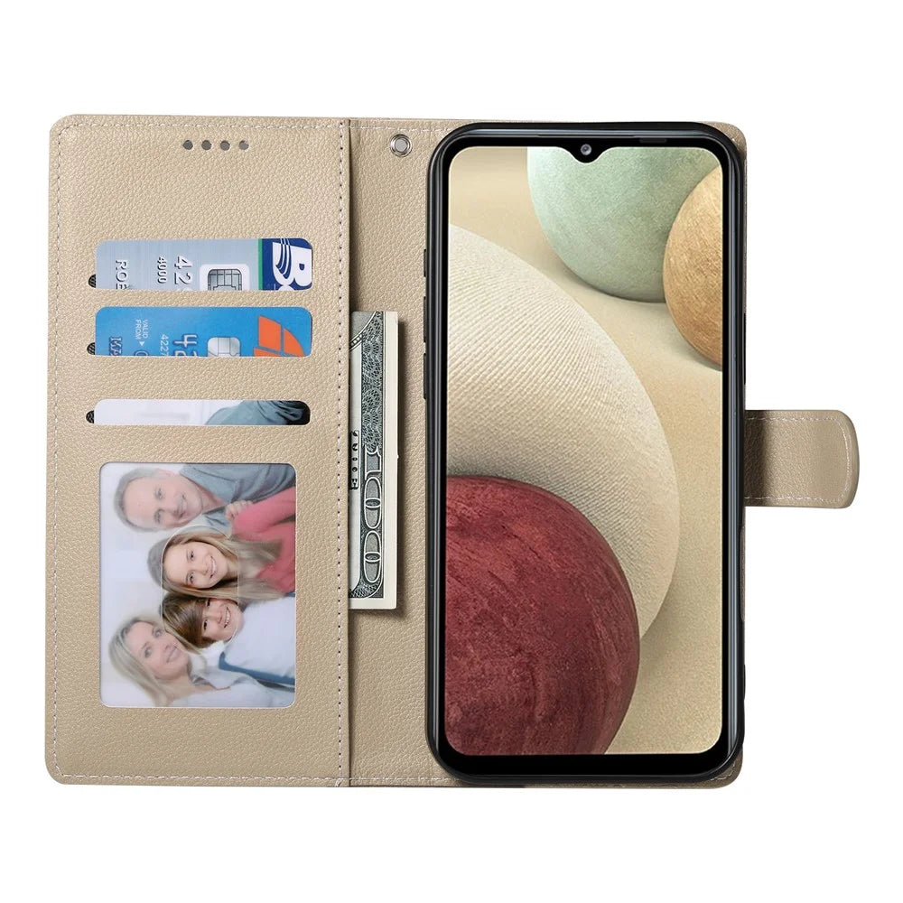 DF-012 For Samsung Galaxy A55 5G Case Litchi Texture Leather Magnetic Clasp Wallet Stand Phone Cover - Apricot - 2