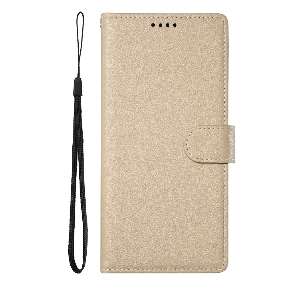 DF-012 For Samsung Galaxy A55 5G Case Litchi Texture Leather Magnetic Clasp Wallet Stand Phone Cover - Apricot - 7