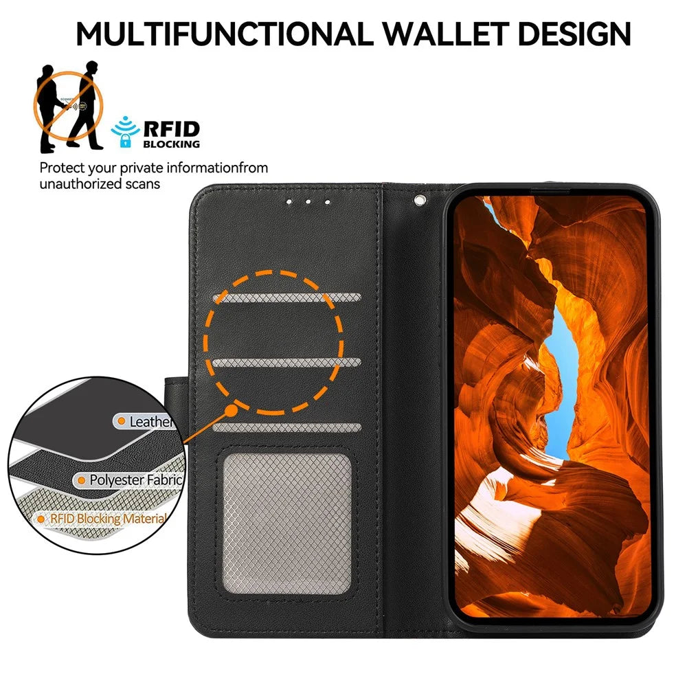For iPhone 17e / 16e Case RFID Blocking Flip Leather Phone Cover - Black - 5