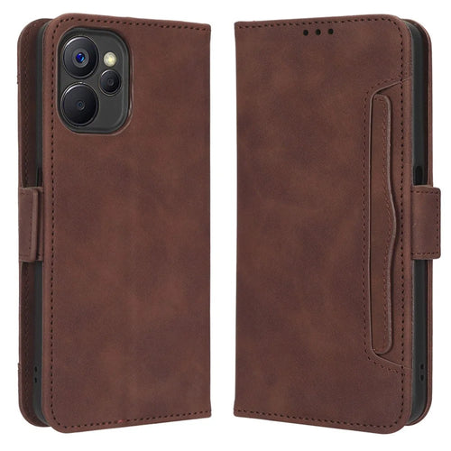 For Realme 9i 5G / 10 5G / 10T 5G PU Leather Phone Case with Multiple Card Slots Dual Magnetic Clasp Shockproof Phone Cover with Stand Wallet - Brown - 1