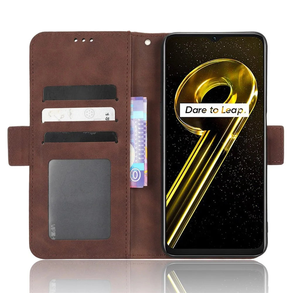 For Realme 9i 5G / 10 5G / 10T 5G PU Leather Phone Case with Multiple Card Slots Dual Magnetic Clasp Shockproof Phone Cover with Stand Wallet - Brown - 3