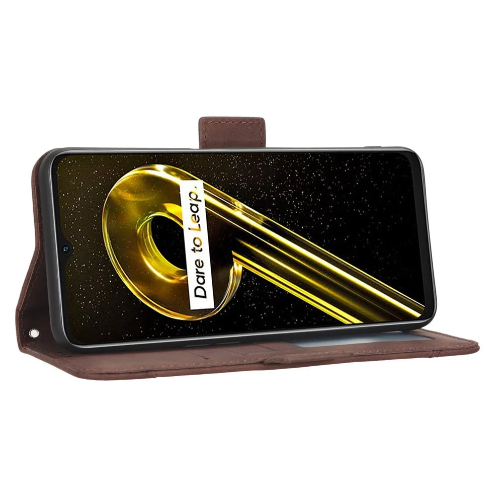 For Realme 9i 5G / 10 5G / 10T 5G PU Leather Phone Case with Multiple Card Slots Dual Magnetic Clasp Shockproof Phone Cover with Stand Wallet - Brown - 4