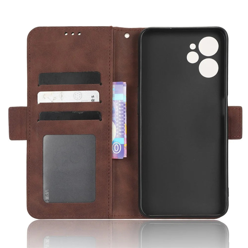 For Realme 9i 5G / 10 5G / 10T 5G PU Leather Phone Case with Multiple Card Slots Dual Magnetic Clasp Shockproof Phone Cover with Stand Wallet - Brown - 5