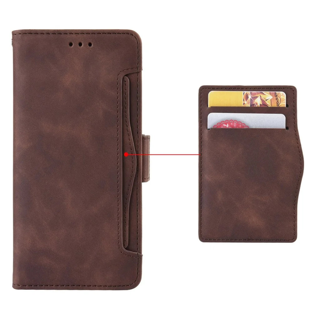 For Realme 9i 5G / 10 5G / 10T 5G PU Leather Phone Case with Multiple Card Slots Dual Magnetic Clasp Shockproof Phone Cover with Stand Wallet - Brown - 6