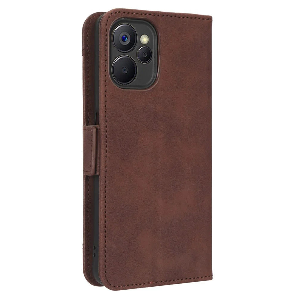 For Realme 9i 5G / 10 5G / 10T 5G PU Leather Phone Case with Multiple Card Slots Dual Magnetic Clasp Shockproof Phone Cover with Stand Wallet - Brown - 7