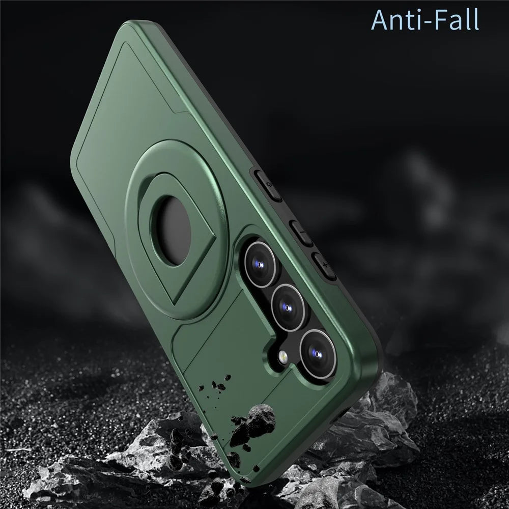 For Samsung Galaxy S25 / S24 Magnetic Case Slide Camshield TPU + PC Kickstand Phone Cover - Blackish Green - 3