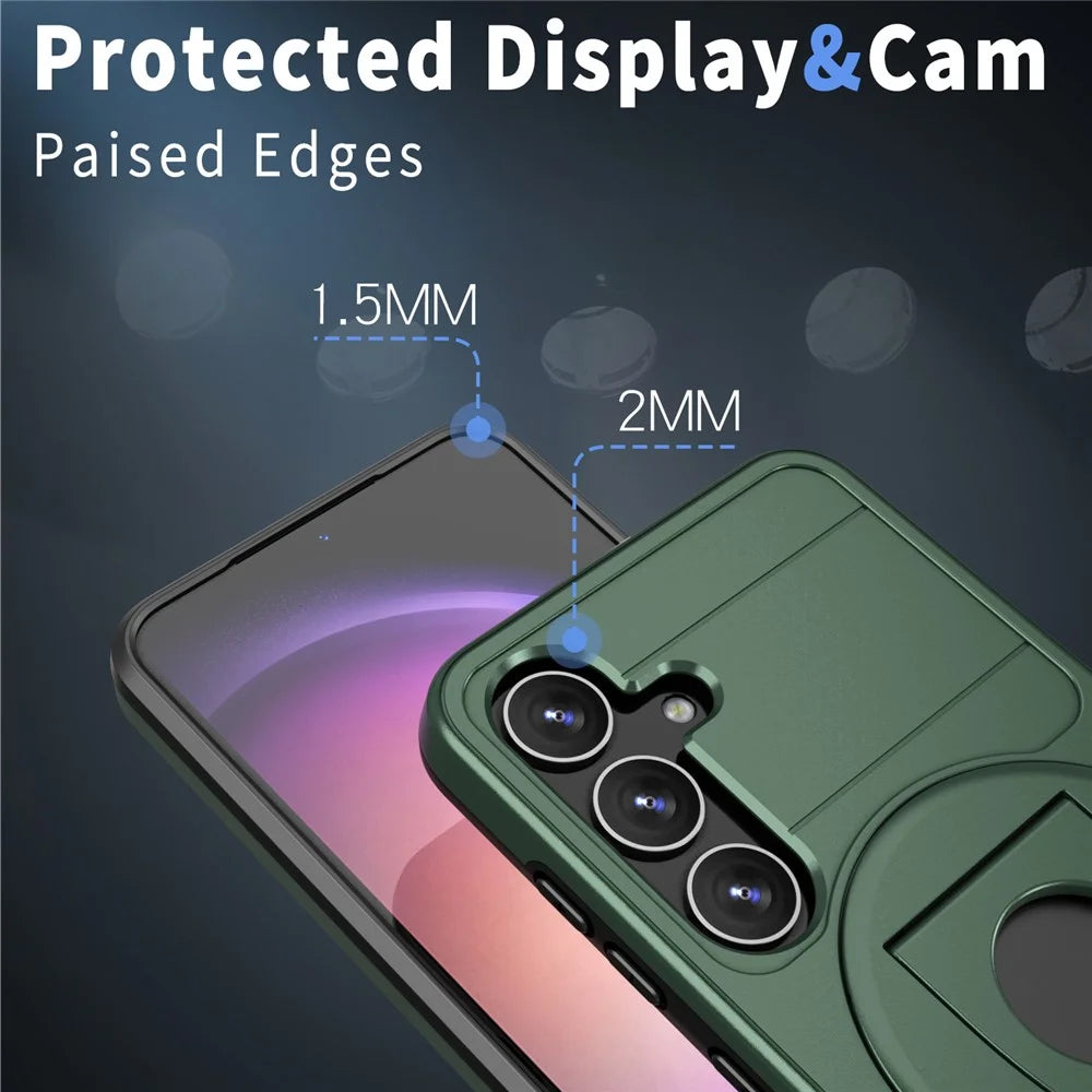 For Samsung Galaxy S25 / S24 Magnetic Case Slide Camshield TPU + PC Kickstand Phone Cover - Blackish Green - 4